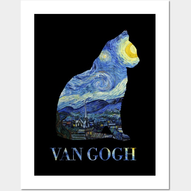 Starry Night Cat - Collage made from Vincent Van Gogh painting Wall Art by Vincent Van Gogh T-Shirts